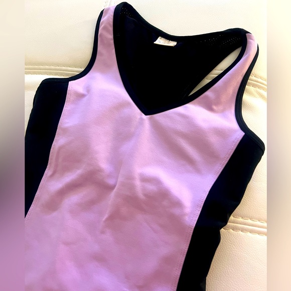 Black and Purple Sport Bra V-Neck Colorblocks Mesh Raceback - Picture 3 of 7